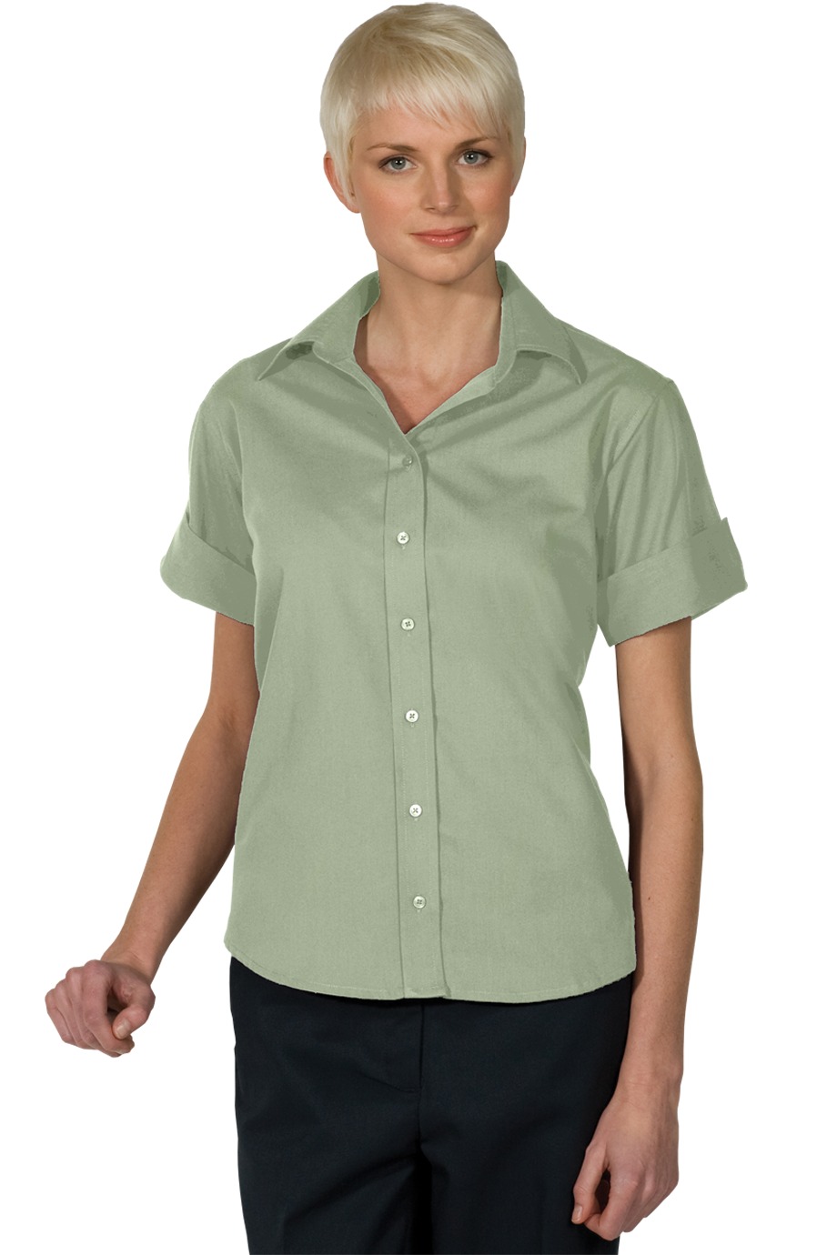 Edward's Women's Short Sleeve Open Neck Poplin Blouse